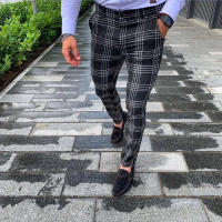 Pantalones casuales a rayas a cuadros grandes para hombres, leggings de moda - details 14