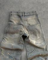 Vintage Hip Hop Loose Y2k Jeans Hombre,Harajuku bordado pantalones de mezclilla,Pantalones de piel recortada divididos,Pantalones casuales punk para las mujeres - details 3