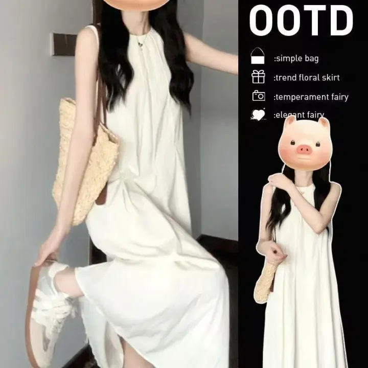 Vestido Blanco Francés sin Mangas Vestido de Verano 2025 para Niñas de Estatura Pequeña - 1