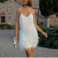 Vestido corto con lentejuelas y borlas para mujer, minivestido Sexy con tirantes finos y costuras, elegante, para fiesta y Club - details 17