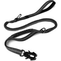 Correa táctica para perros de alta resistencia, plomo elástico que absorbe los golpes de 4 a 6 pies con 2 asas acolchadas, mosqueteero de Metal, cinturón de seguridad para automóvil, - details 7