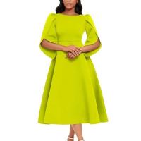 Vestidos de fiesta para mujer, vestido de verano de Color sólido con cuello redondo, vestido de noche Silm para mujer, vestido de longitud media grande - details 5