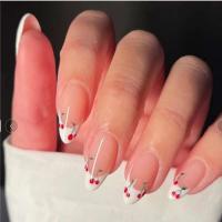 Uñas postizas artificiales portátiles de acrílico desmontable, juego completo, hermosas cerezas, almendras francesas, 24 piezas - details 1