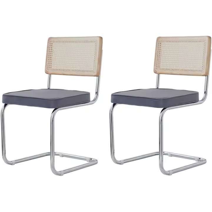 Sillas de comedor estilo nórdico, silla escandinava; sillas de cocina modernas con respaldo de madera maciza de ratán y asiento tapizado. - 1