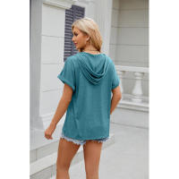 BUNO-2025 Camiseta de manga corta para mujer, Tops con capucha, botones sólidos, cordones, Verano - details 21