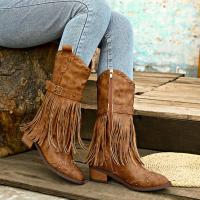 Botas de caballero para mujer a la moda de otoño, botas largas de tacón bajo, botas retro martin con borlas para mujer - details 5