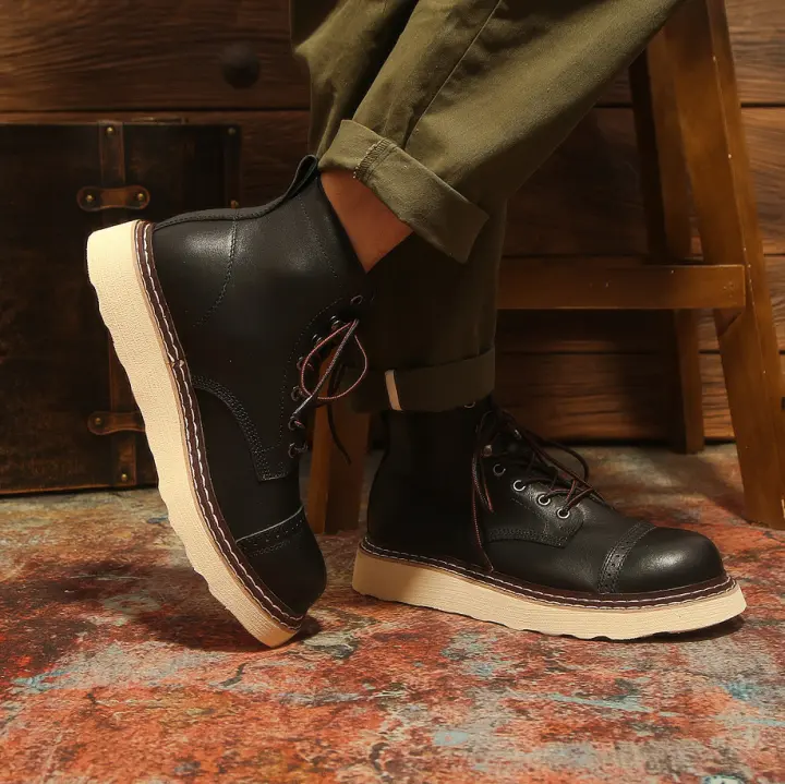 Zapatos de piel de vaca pura primera capa herramientas de piel de vaca zapatos de caña alta suela suave suela gruesa - 1