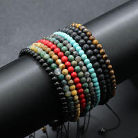 Pulsera minimalista de piedra ajustable para hombre, pulsera hecha a mano de 4mm de ágata Natural, cuentas de roca turquesa roja, Pulseras de joyería exquisitas - details 1