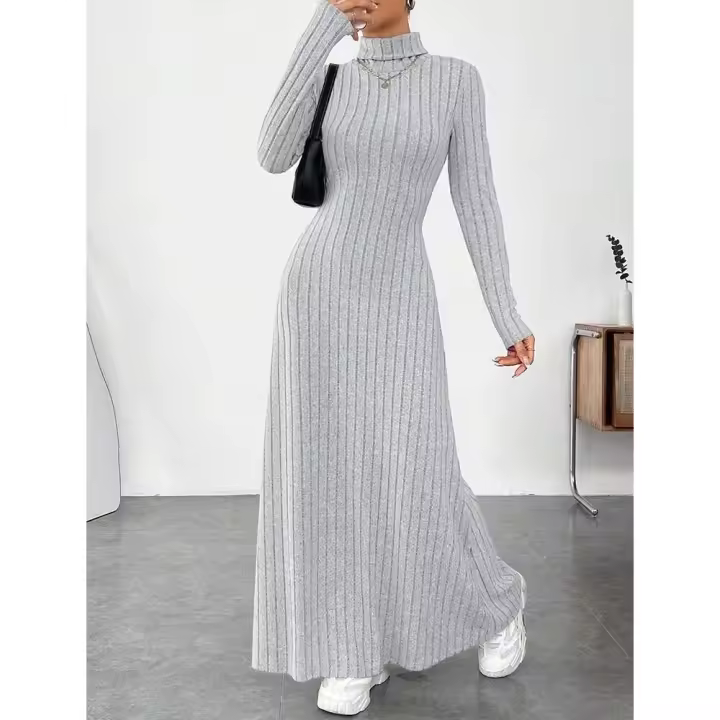Mia Muse Vestidos casuales de otoño invierno decentes simples de color sólido de manga larga con cuello alto - 1