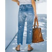 Vaqueros rasgados de cintura alta para mujer Pantalones vaqueros de estilo japonés azul claro - details 4
