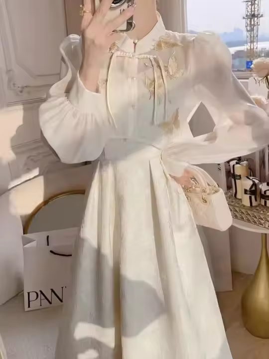 Nuevo estilo chino de gama alta temperamento cárdigan correa de dos piezas mejorado cheongsam conjunto vestido para mujer verano - 1