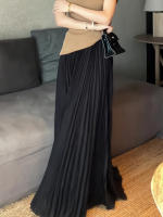Falda Plisada Elegante Para Mujer Cintura Alta Larga Midi Color Negro Alta Calidad Saia Elegante Para Damas De Negocios Y Fiestas - details 0