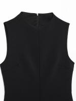 Vestidos de verano para mujer, estilo decorativo con cinturón, sin mangas, cuello redondo, color negro - details 3