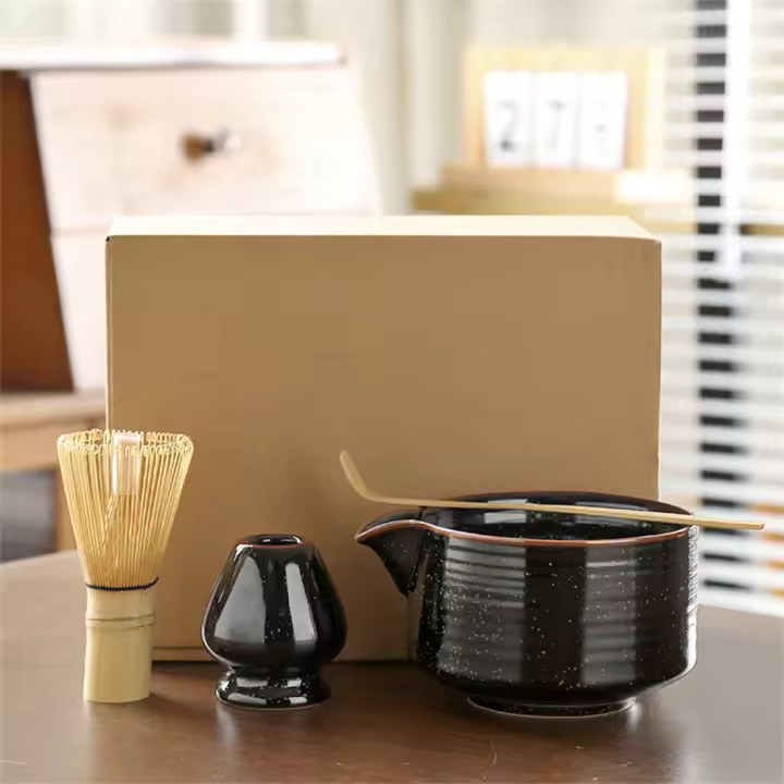 Juego de Té Matcha de Cerámica 4 Piezas: Soporte de Basto, Bol de Té, Molinillo, Cepillos - 1