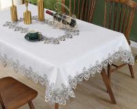 Battilo Ence mesa de comedor rectangular floral blanco bordado mantel impermeable, boda, fiesta, hogar - details 31