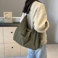 Bolso de hombro de tela suave con cremallera, bolso de compras de Color sólido de estilo informal, bolsa de almacenamiento, bolso ajustable para las axilas, escuela - details 10