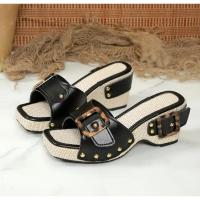 Sandalias de verano para mujer de talla grande, con tacón grueso, hebilla de metal, una tira, para playa. - details 4