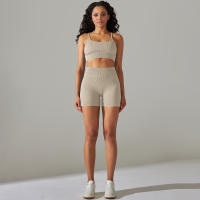 Hamidou-Ropa deportiva para mujer, conjunto de Yoga, sujetador con espalda de nadador, pantalones cortos sin costuras, Leggings de cintura alta, pantalones cortos de gimnasio, trajes de Fitness - details 8