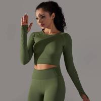 -Top Camisa deportiva de yoga de manga larga a rayas para mujer, sin costuras, que absorbe la humedad - details 26