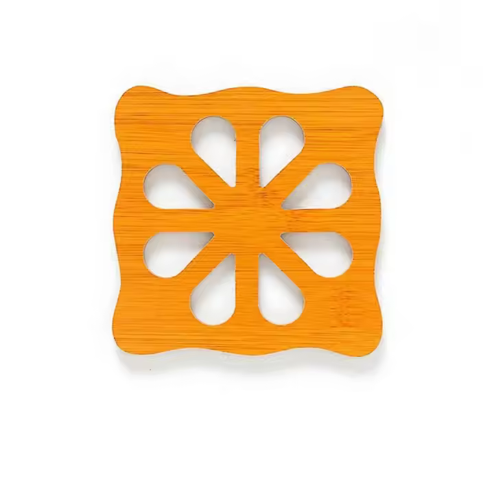 Linda almohadilla de aislamiento térmico de bambú, posavasos de escritorio para mesa, tapete para tazas (ciruela cuadrada) - 1