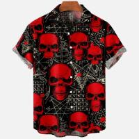 Camisa hawaiana de manga corta holgada y transpirable con estampado 3D de terror del diablo para hombre para el verano de 2022 - details 7