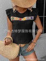Blusa de manga corta de ganchillo para mujer 2025 Ence Bohemia Transparente Moda Primavera-Verano - details 33