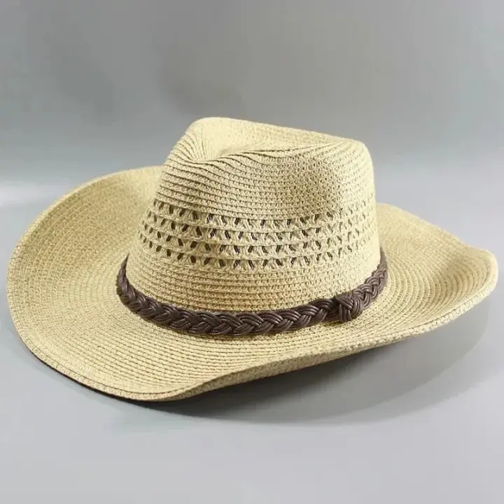 Sombrero de paja hueco de alta calidad para hombre, gorra plegable de playa de ala ancha, talla grande de hueso grande, sombrero Fedora con protección solar de 58CM, 60CM y 62CM - 1