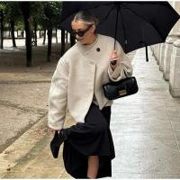 Elegante Abrigo de Lana Sólida para Mujer Cuello Redondo, Manga Larga, Ajuste Suelto, Moda de Ciudad Urbana de Otoño 2024 - details 3