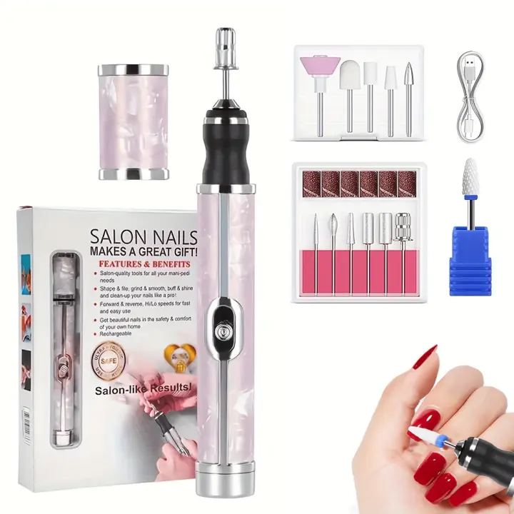Kit de Taladro de Uñas Recargable por USB, Portátil, para Manicura y Pedicura, con Múltiples Cabezales para Pulir y Eliminar - 1