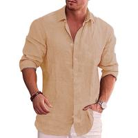 Camisa de Manga Larga de Algodón y Lino para Hombre Estilo Informal, Color Sólido, Talla Grande, Ventas de Otoño - details 5