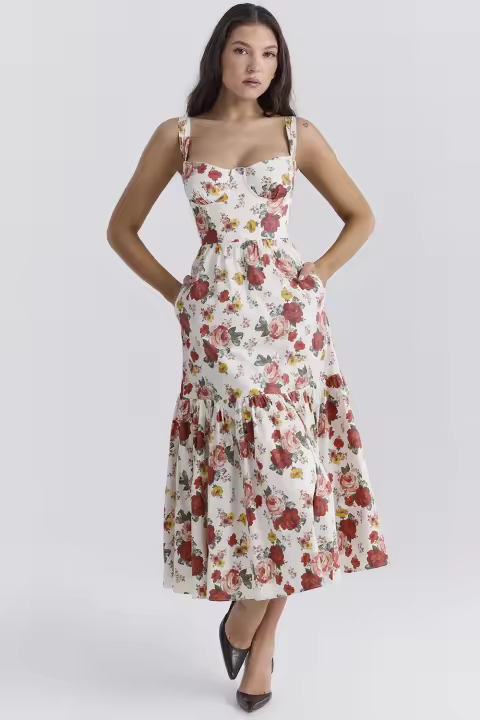 Nuevo vestido de verano para mujer, largo medio, floral picante, con espalda expuesta y tirantes sin mangas, para mujer en verano - 1