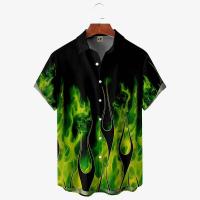 Camisas Hombres, Vintage 3D Moda Red Flame Hawaiian Summer, Camisa de manga corta de gran tamaño para hombres 2023 - details 4