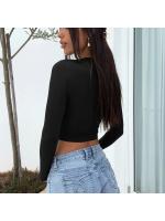Camiseta básica de manga larga para mujer, top corto informal en blanco y negro, moda coreana para mujer - details 4