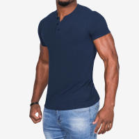 Camiseta de manga corta Henley para hombre, ropa informal de algodón, M-6XL, azul marino, gris claro, paquete de 2 - details 9