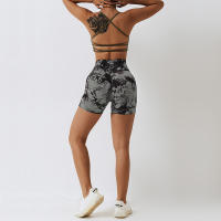 Pantalones cortos de yoga con tie dye para mujer FKAFIT leggings deportivos sin costuras con elevación de cadera material de nylon para actividades al aire libre - details 8