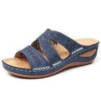 Sandalias ortopédicas de punta abierta para mujer, cuñas de verano, Vintage, de cuero antideslizante, informales, con plataforma - details 2