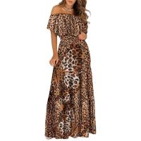 Nueva moda bata de leopardo vestido largo estampado volante vestido veraniego bohemio mujeres verano Casual elegante Vestidos sin tirantes - details 0
