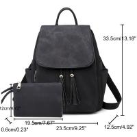 Mochila Escolar De Cuero PU Texturizado, 2 piezas, Con borde De Gran Capacidad Y Conjunto De Bolso De Mano, Bolsa De Viaje - details 2