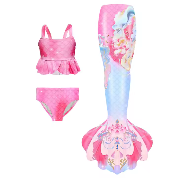 Conjunto de Traje de Baño de Sirena Cola de Pez para Niños Three Pieces de Primavera Caliente Bikini - 1