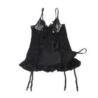 lenceria negra, sujetador bordado, proxeneta de cuero con volantes en la entrepierna, camisola interior, pijama oversize, mujer - details 4