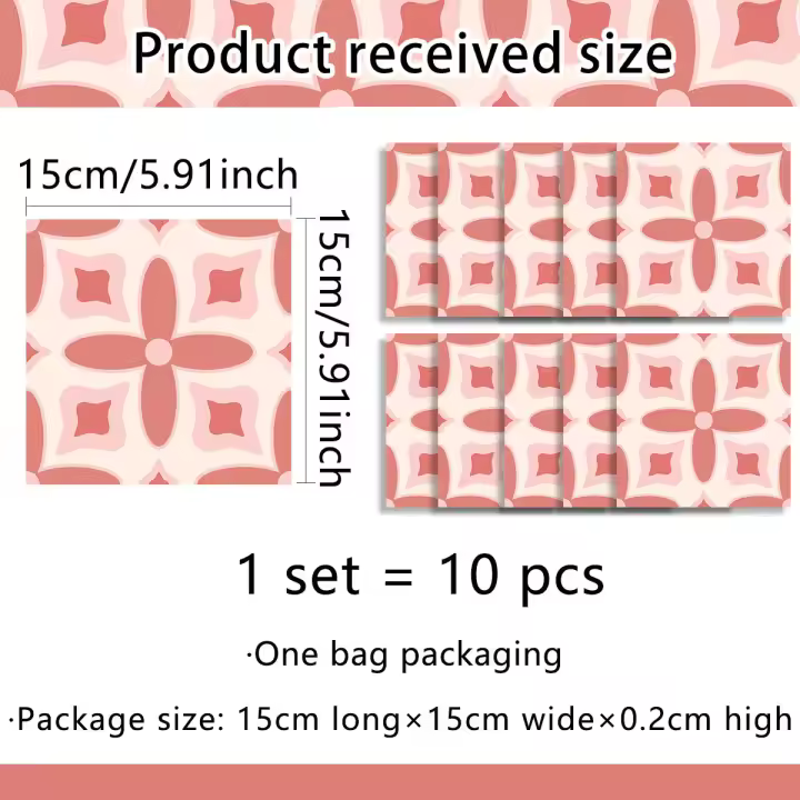 Pegatinas de Pared de Ladrillo Rosa 10pcs Set Impermeable para Balcón Terrazzo Cocina - 1