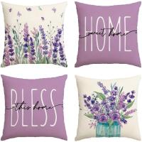 Juego de 4 fundas de lino de lavanda morada, para Granja, Color sólido para Sala de estar y sofá - details 0