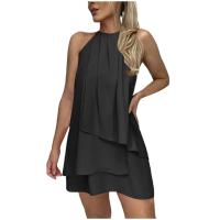 Elegante Vestido de Fiesta de Club sin Mangas y sin Espalda Halter de Volantes de Capas con Lazo Trasero Vestidos de Vacaciones para Mujeres - details 3