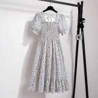 Vestido Midi Bohemio De Mujer Para Verano En Chiffón Con Cuello Cuadrado Y Manga Corta Vestido Casual De Playa Vacaciones Plegado A-Line - details 2