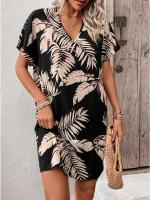 Vestido de una pieza de verano 2025 para mujer, manga tres cuartos con estampado tropical para niñas. - details 3