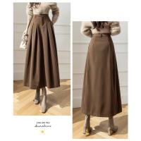 Faldas elegantes de lana sintética para mujer, falda informal holgada de cintura alta con bolsillos para oficina, Otoño e Invierno - details 13