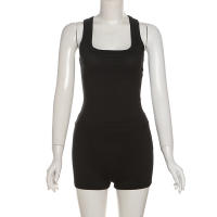 BUNO-chándales informales para Mujer, conjunto de 2 piezas, chalecos cortos elásticos con cuello en U y pantalones cortos acanalados, ropa deportiva concisa para gimnasio - details 61
