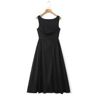 Vestido Midi largo sin mangas para mujer, traje elegante con espalda descubierta, cuello redondo, cintura baja, corte en A, ideal para fiesta y vacaciones de verano - details 0