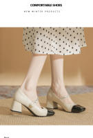 Zapatos Mary Jane de tacón alto de 5 cm, color negro y blanco a juego, punta cuadrada, de cuero francés. - details 5