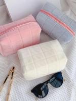 Bolsa de maquillaje de felpa bonita para mujer, bolsas de cosméticos pequeñas de viaje portátiles, bolsa de aseo con cremallera de Color sólido, bolsa de lavado, bolsas de almacenamiento - details 3